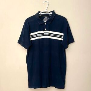 Old Navy Navy Blue Short Sleeve Polo w White Stripes – Size XL GUC